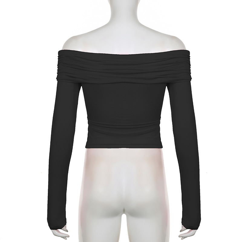 Ootddress Wrinkled Cross Fitting Long Sleeves Women T-shirt Solid Patchwork Pullover Top Female Fashion Elegant T-shirt Spring 2025