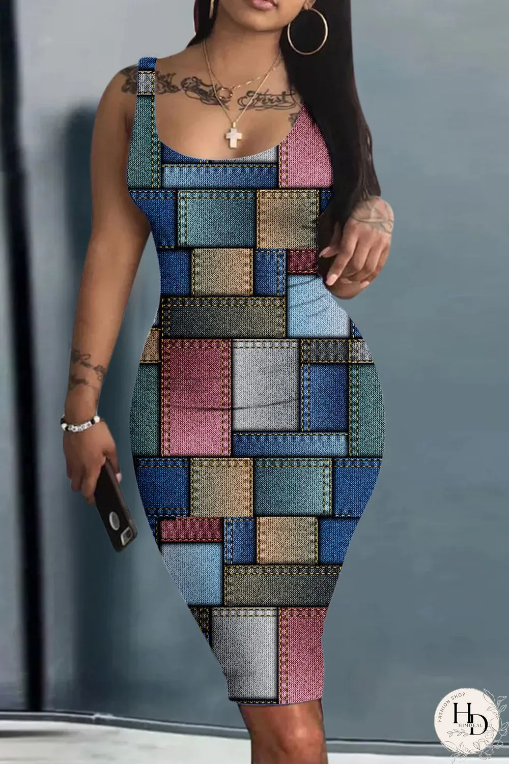 Light Brown Sexy Casual Print Basic U Neck Vest Dress Dresses