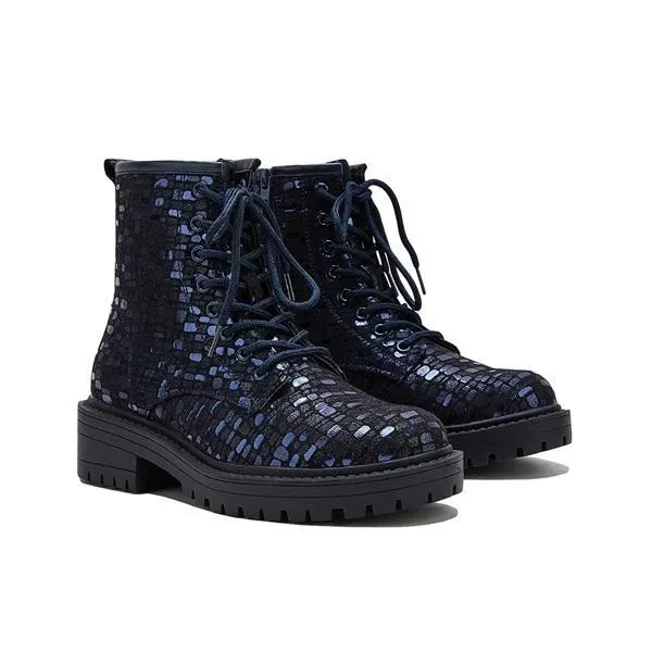 Women Sexy Sequin Lace-Up Ankle Chunky Heel Boots