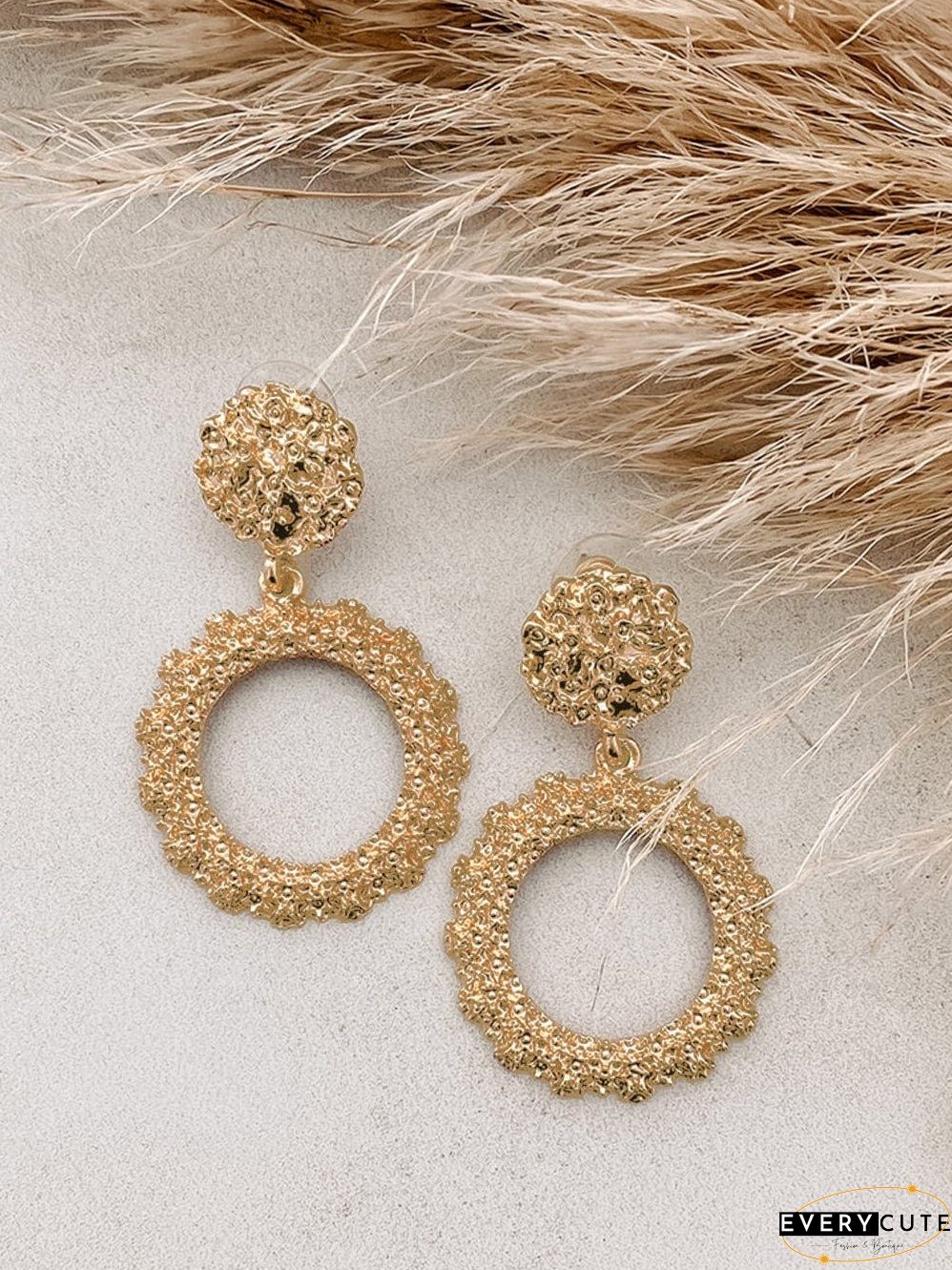 Shimmering Gold Hollow Circle Statement Earrings