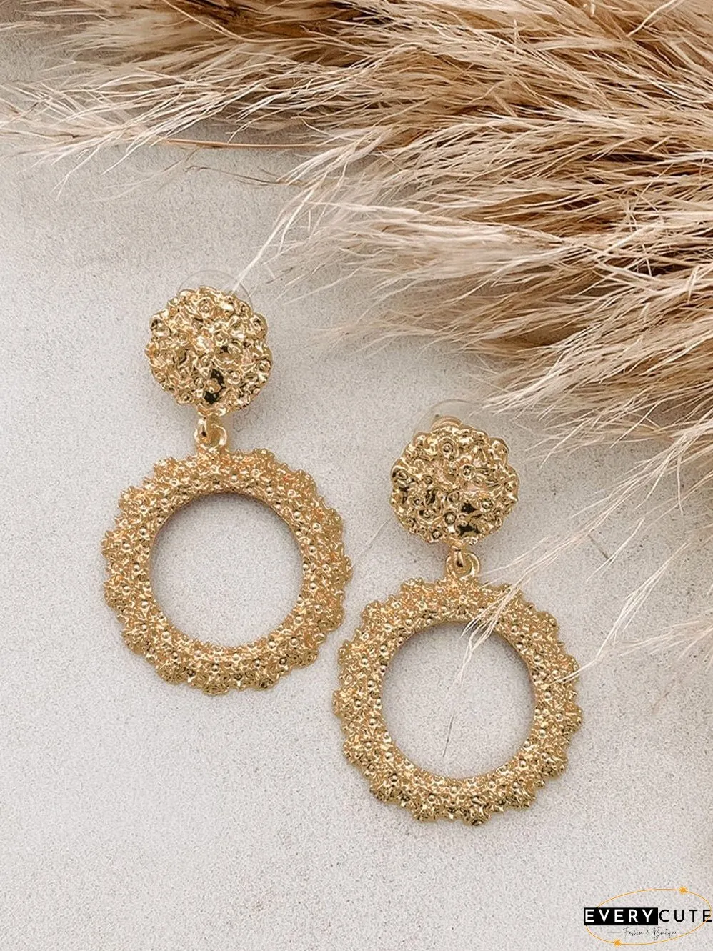 Shimmering Gold Hollow Circle Statement Earrings
