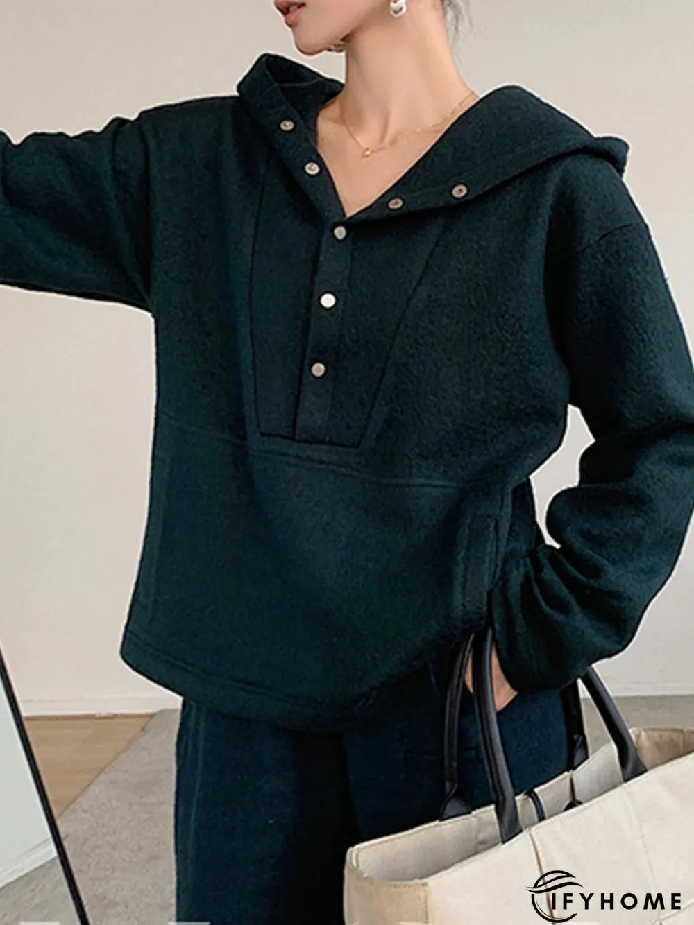 Long sleeve Casual Regular Fit Hoodie Plain Sweatshirt | IFYHOME
