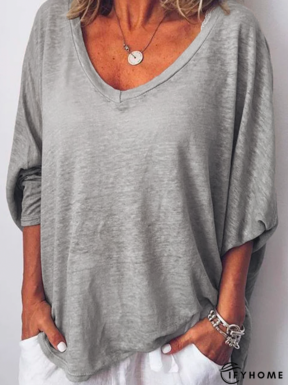 Long Sleeves V Neck Loose Shirt Top | IFYHOME