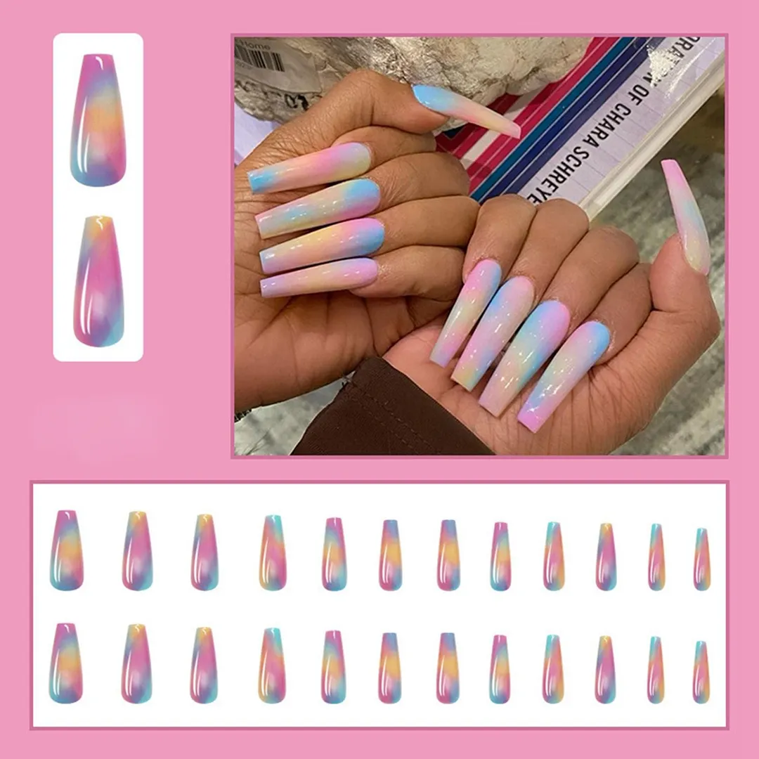 24pcs/Box Long Coffin False Nails with Dragon Pattern Design Ballerina Manicure Patches Press On Nails Full Cover Nail Tips-Nail Inspo