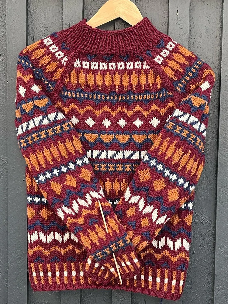Vintage Warmth Testineule Knit Jacquard Icelandic Crew Neck Sweater（Unisex ）