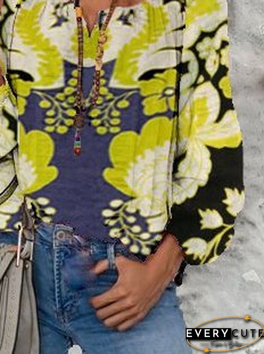 Holiday Abstract Shift Long Sleeve Tops