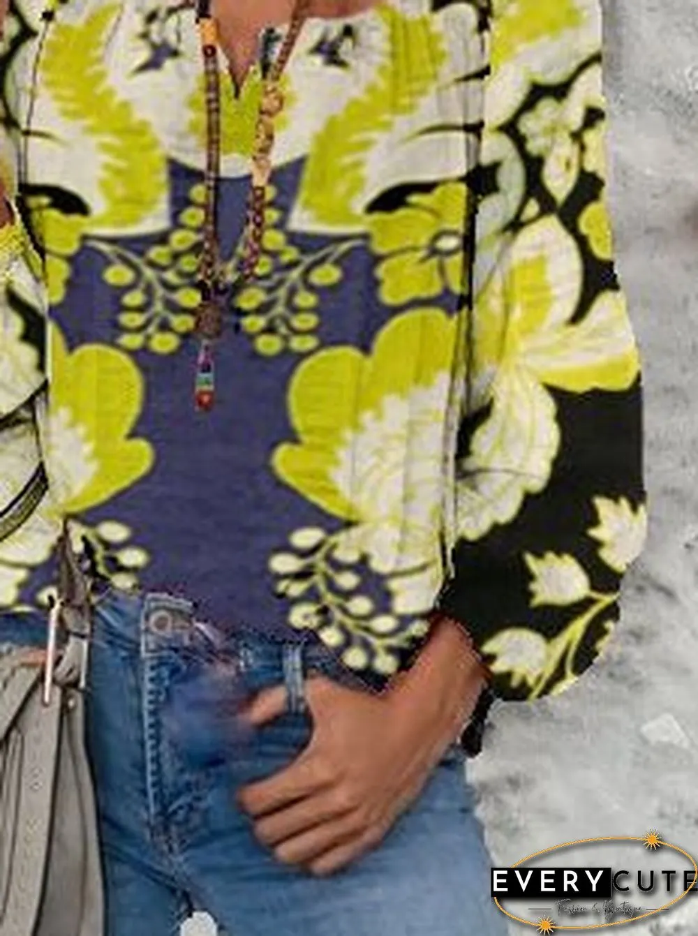Holiday Abstract Shift Long Sleeve Tops