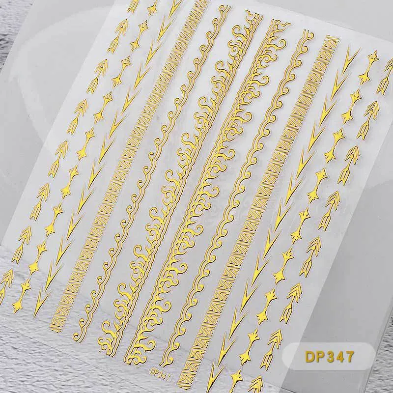 Nail Stickers Embossed 3D Elegant Golden Chain Zipper Designs Water Nail Decals Decoration Tips For Beauty Salons-Nail Inspo