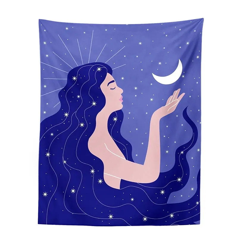 Indian Moon Phase Girl Mandala Tapestry Wall Hanging Boho decor macrame hippie Witchcraft Tapestry wall decoration cloth