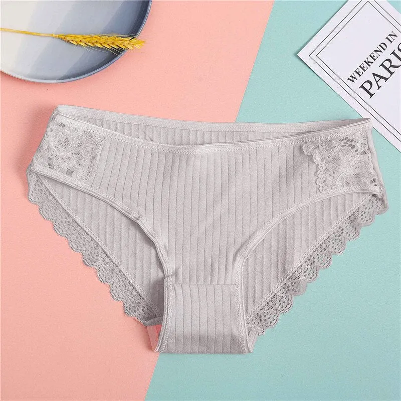 FINETOO Women's Underpants Soft Cotton Panties Girls Solid Color Briefs Striped Panty Sexy Lingerie Female Underwear M-XL Panty