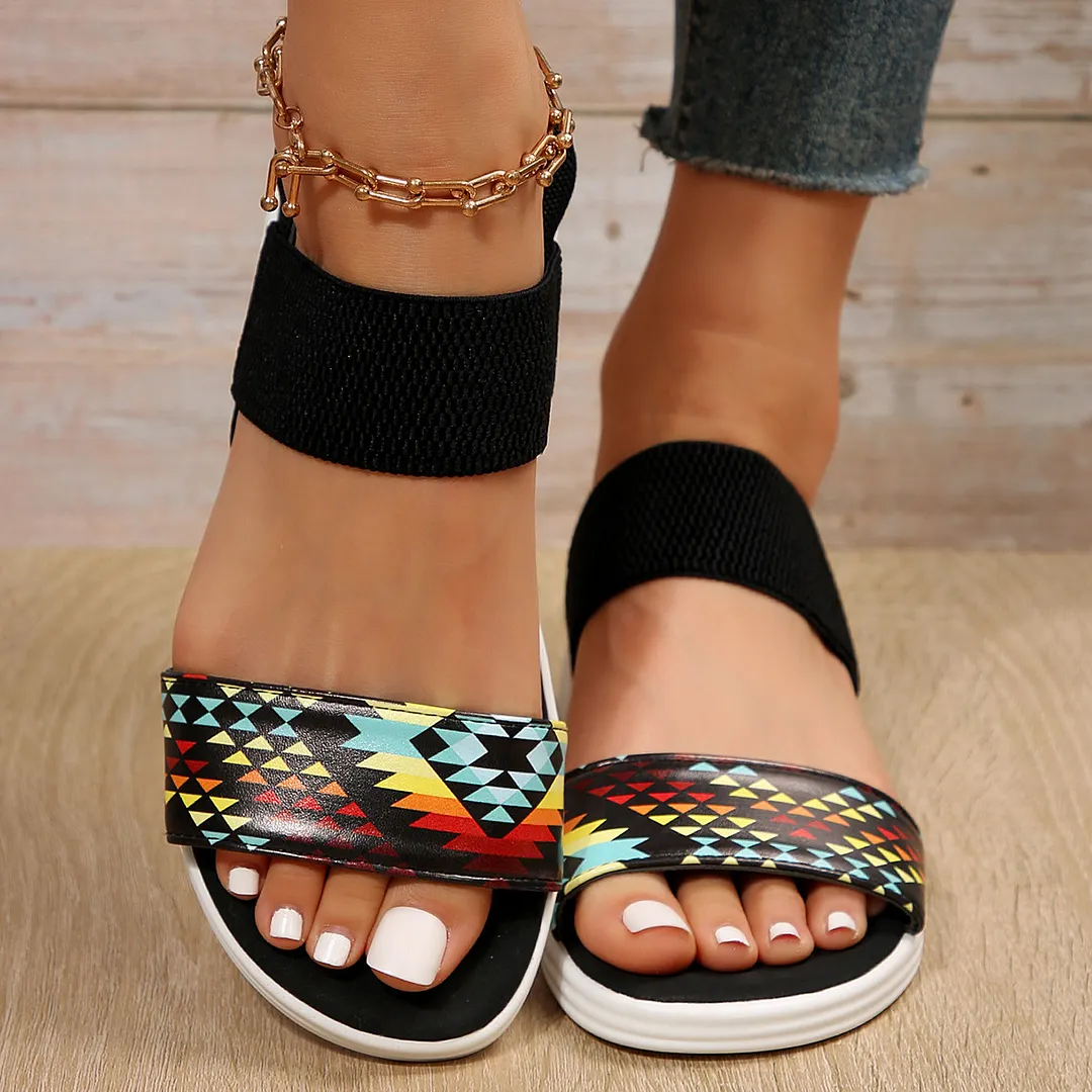 Qengg Summer Large Women's Shoes Casual Tight Belt After Tripping Polyurethane Flat Bottom Roman Sandals Women