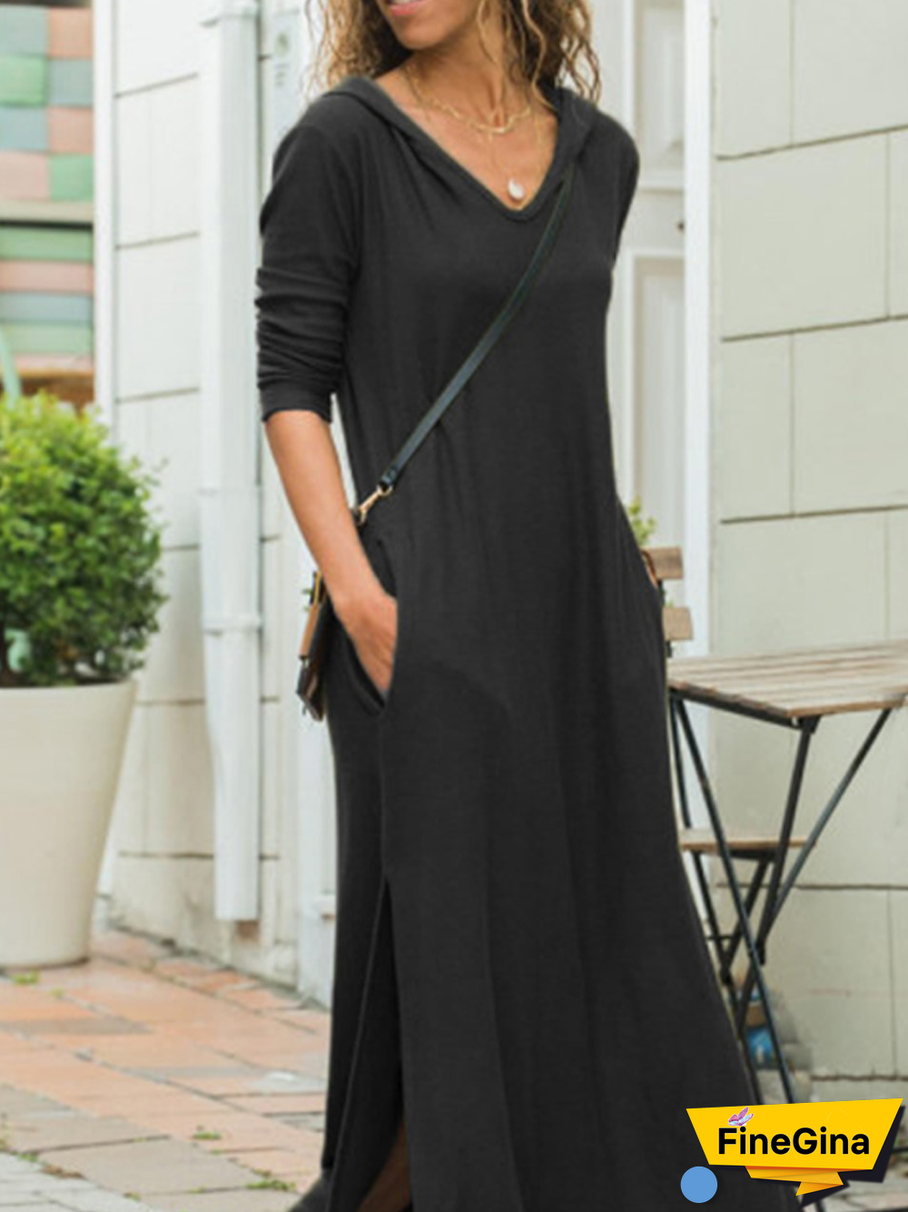 Solid Hooded Simple Knitting Dress