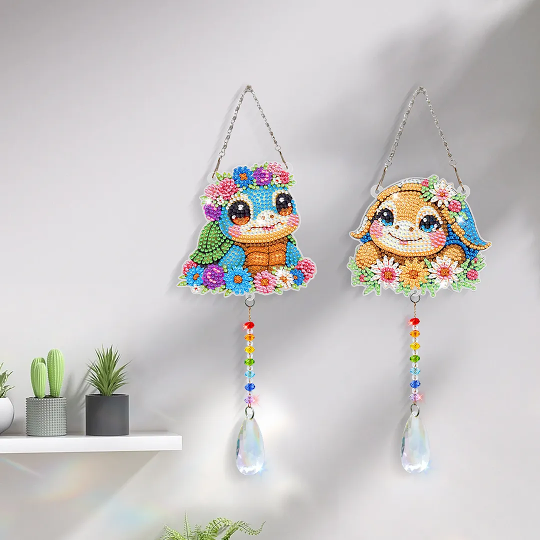 2Pcs Turtle DIY Double-Sided Diamond Painting Hanging Kits Diamond Painting Suncatcher Craft Kit for Home Garden Wall Decor Gift