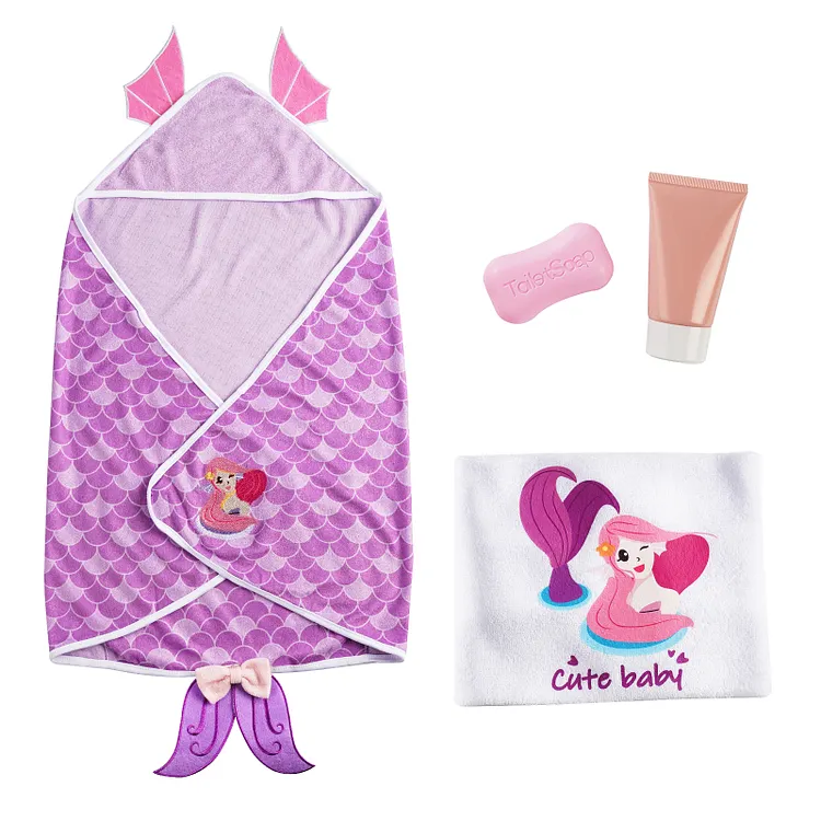 For 17"-22&rdquo; Reborn Baby Purple Mermaid Wrap Towel Set 4-pcs  Accessories