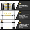 [US Local Warehouse] 4.4m Telescoping Ladder with 2 Triangle Stabilizers Portable Folding Loft Ladder