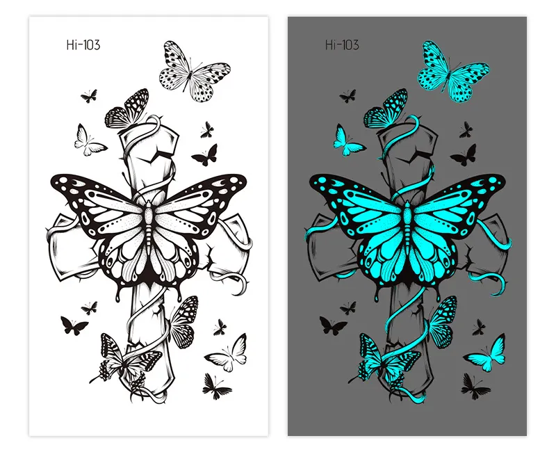 Sdrawing Luminous Glowing In Dark Tattoo Stickers Butterfly Daisy Flower Music Night Club Party Temporary Tattoos Shiny Body Art