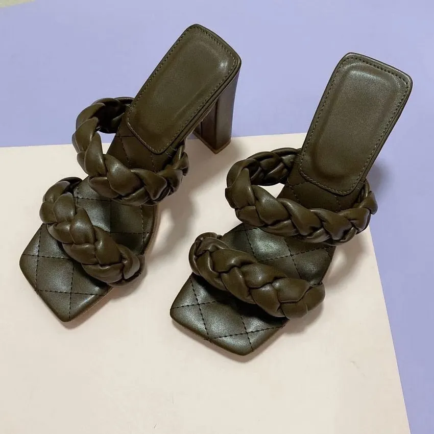 2021 Summer Women Sandals Square Toe Ladies Heel Mules Sexy High Heels Sandals Slippers Female Fashion Woman Shoes