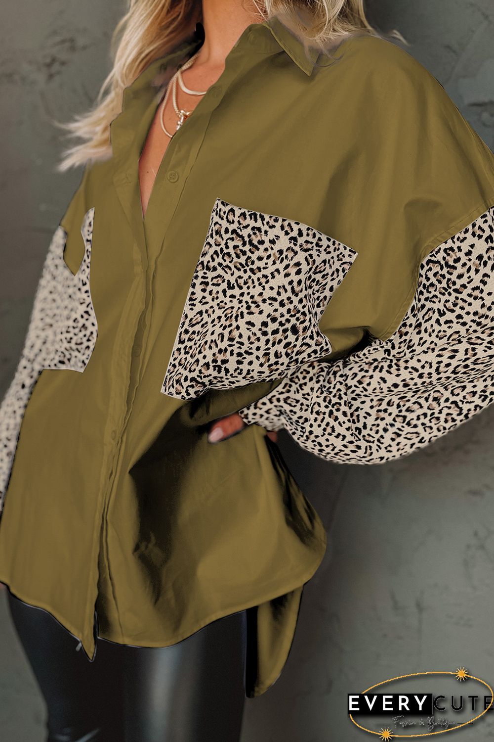 Patchwork Drop Shoulder High Low Long Sleeve Shirt