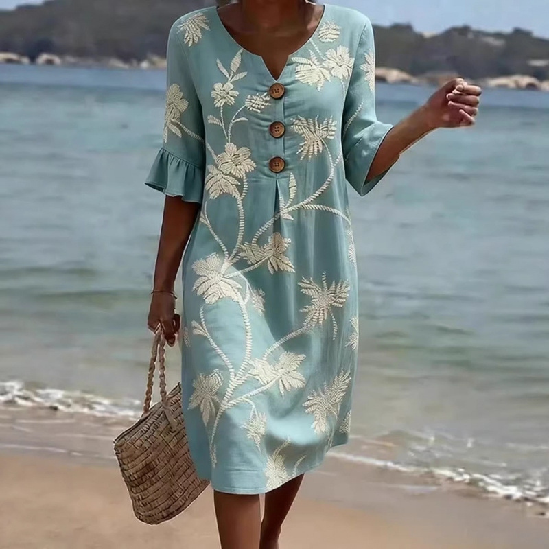 Comstylish Elegant And Stylish Round Lapel Cotton Dress