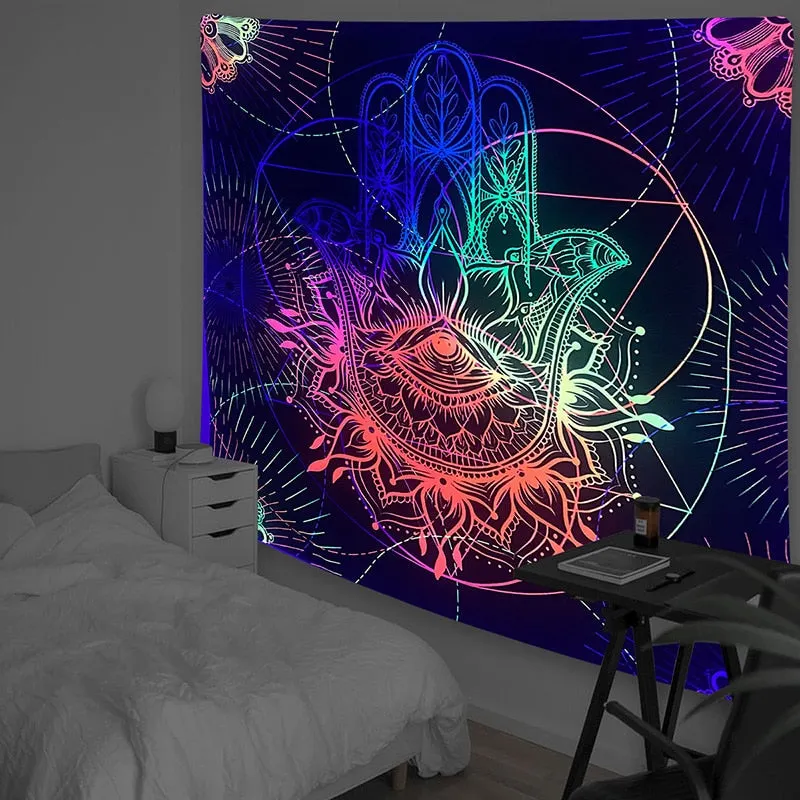 Fluorescent Tapestry Luminous Hanging Cloth Aesthetic Room Decor Home Psychedelic Background Wall Glows Under Ultraviolet Light