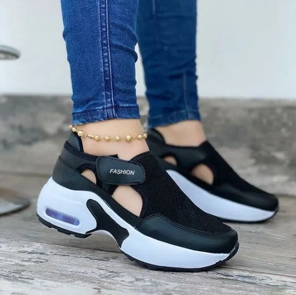 Qengg New Fashion Women Casual shoes Platform Solid Color Flats Ladies Shoes Casual Breathable Wedges Ladies Walking Sneakers