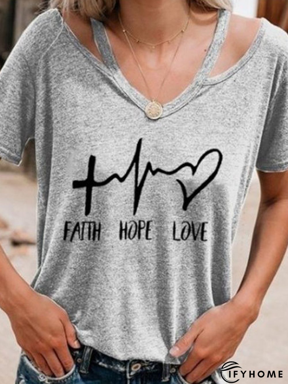 Short Sleeve V Neck Cotton Casual T-shirt | IFYHOME