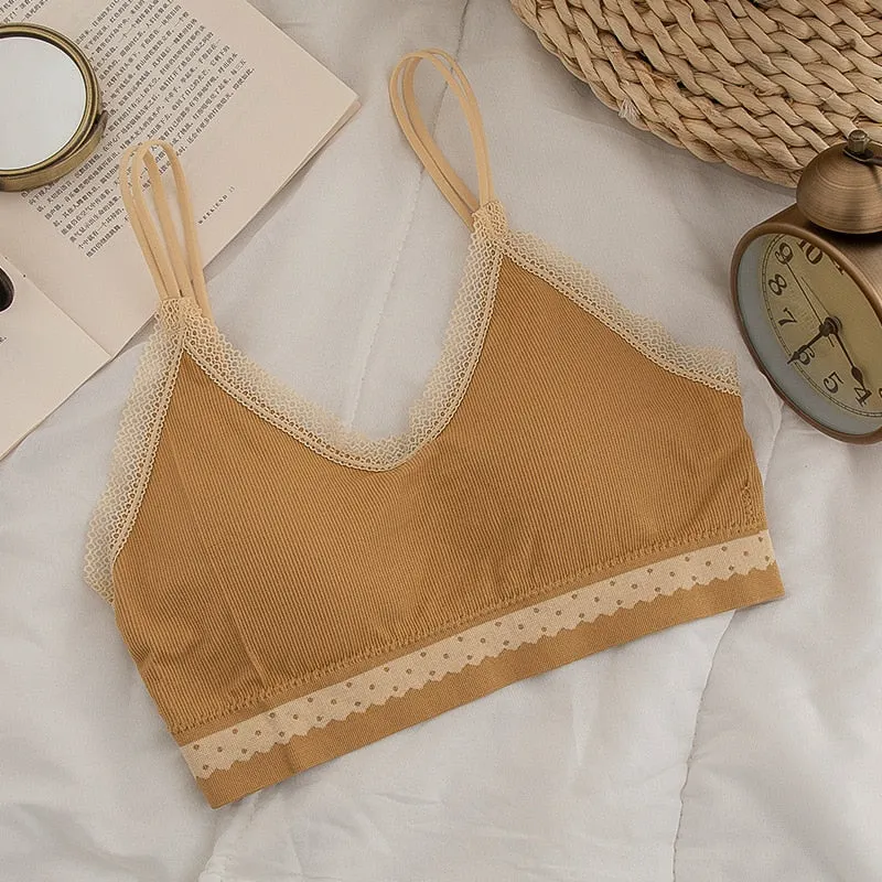 Women's Cotton Underwear Tube Top Bra Sexy Lace Top Women's Sports Underwear Fashion Soft Tahk Up Female Thread Sling Lingerie