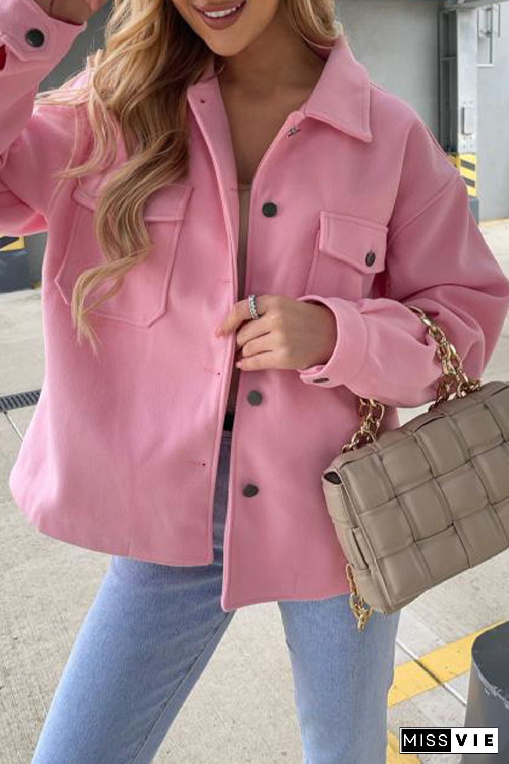 Casual Solid Solid Color Turndown Collar Outerwear