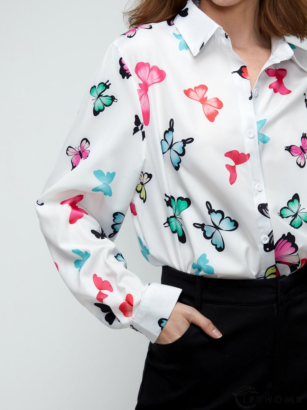 Shirt Collar Shift Holiday Butterfly  Top | IFYHOME