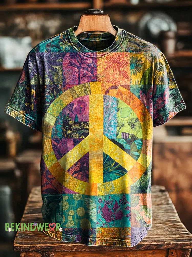 Retro Hippie Flower Peace Sign Love and Peace T-shirt Multicolor / S