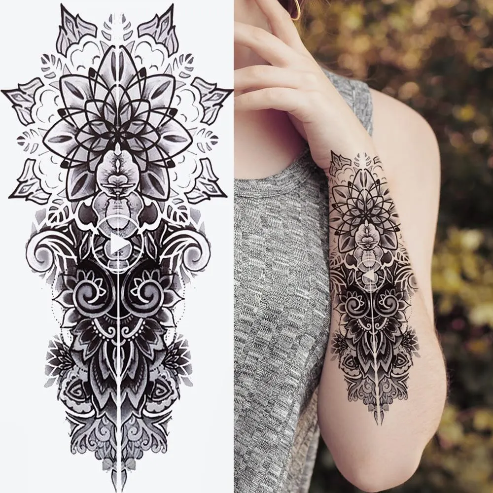 Sexy Rose Lion Flower Temporary Tattoos For Women Men Kids Boys Realistic Fake Wolf Tattoo Sticker Black Cross Compass Tatoos 1108-1