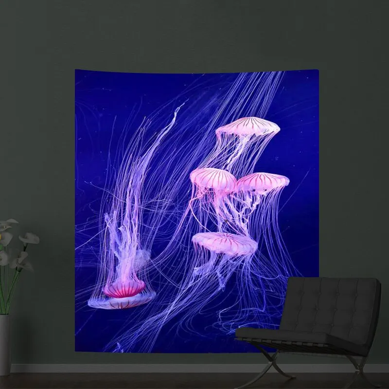 Jellyfish Psychedelic Fluorescent Tapestry Nordic Home Decoration Wall Hanging Living Room Bedroom Luminous Hanging Cloth