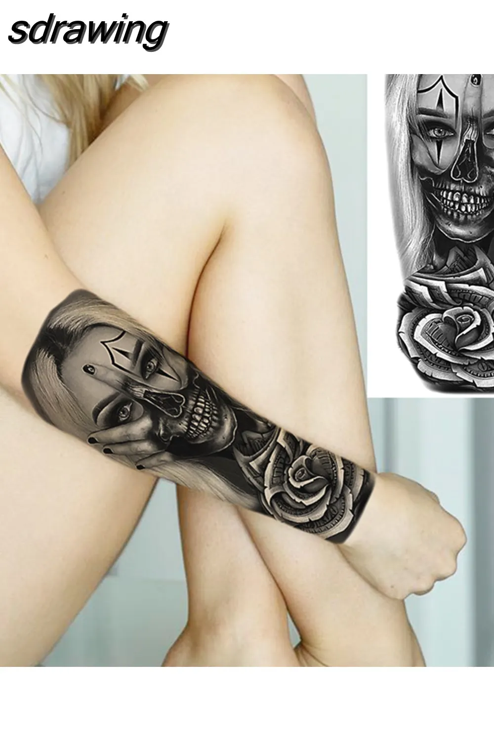sdrawing Realistic Black Devil Temporary Tattoos For Men Adult Tiger Pirate Skeleton Vampire Fake Tattoo Forearm Scary Tatoo Joker