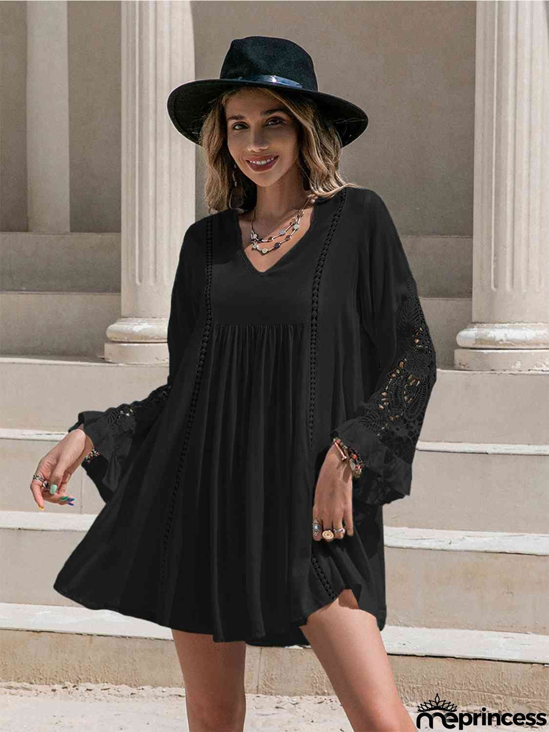 Lace Detail V-Neck Mini Dress