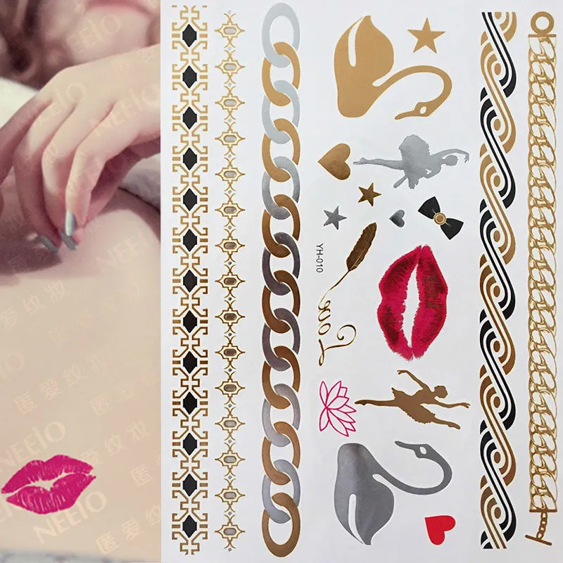 1pcs Tattoo Sticker Gold Foil Long-Lasting Temporary Temporary Tattoos for Girls