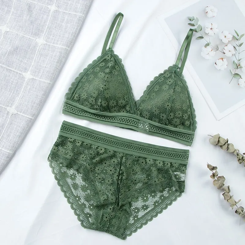 Women Lace Bra Sets Seamless Underwear Backless Vest Sexy Panties Padded Ultrathin Bralette Female Lingerie Briefs Intimates