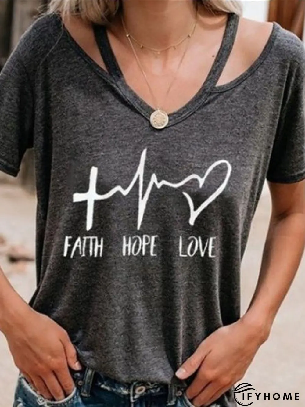 Short Sleeve V Neck Cotton Casual T-shirt | IFYHOME