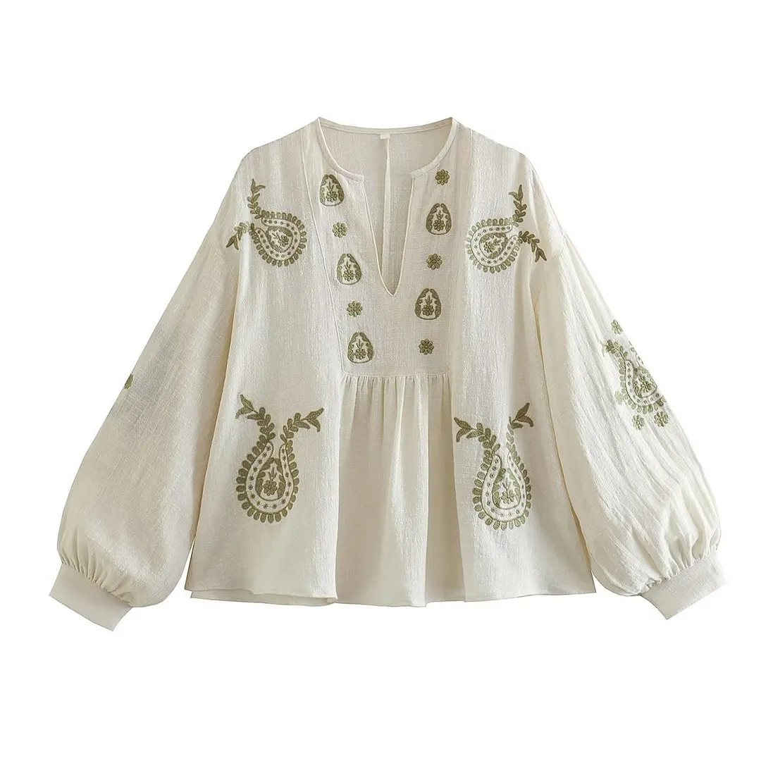 Nigikala Nigikala 2025 Summer Women's New Loose Cotton Embroidery Shirt Top Women B88445