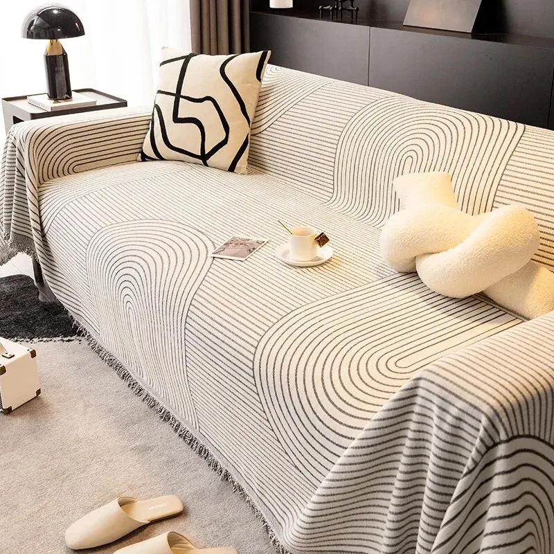 Athvotar Style Sofa Cover with Tassel, Two Sides Throw Blanket, Sofa Covers, Geometric Lines, Towel Ins, Home Decor, Tapestry