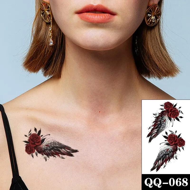 Waterproof Temporary Tattoo Sticker Black Wolf Arrow Rose Butterfly Flash Tattoos Totem Line Body Art Hand Fake Tatoos Women Men