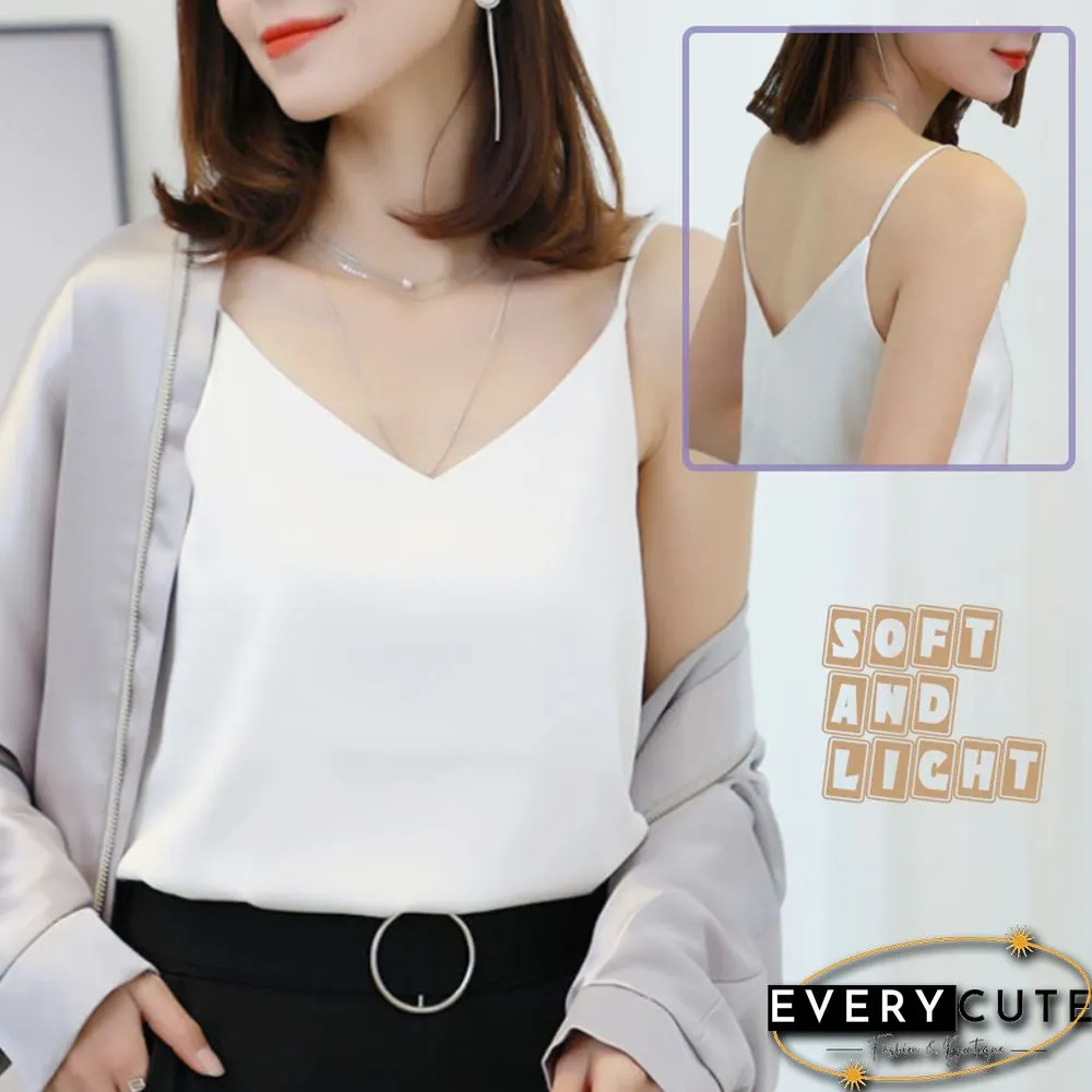 V-Neck Satin Beauty Back Camisole Women's Outer Wear Off-Shoulder Bottoming Shirt Looks Thin And All-Match New Product
