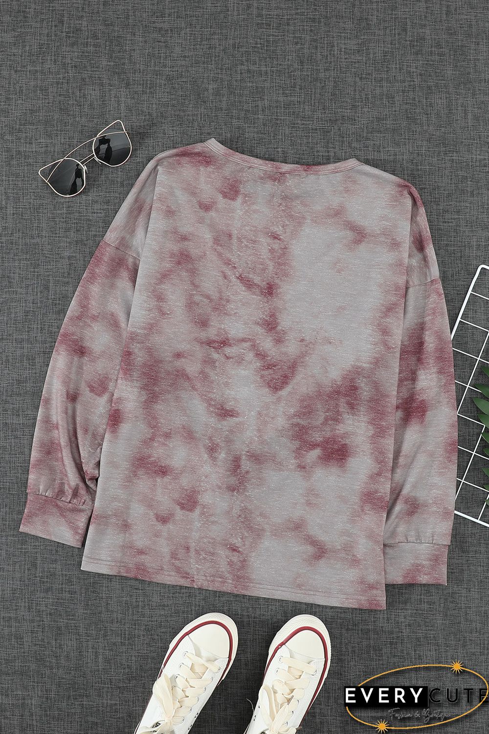 Leopard Sequin Splicing Khaki Tie Dye Long Sleeve Top