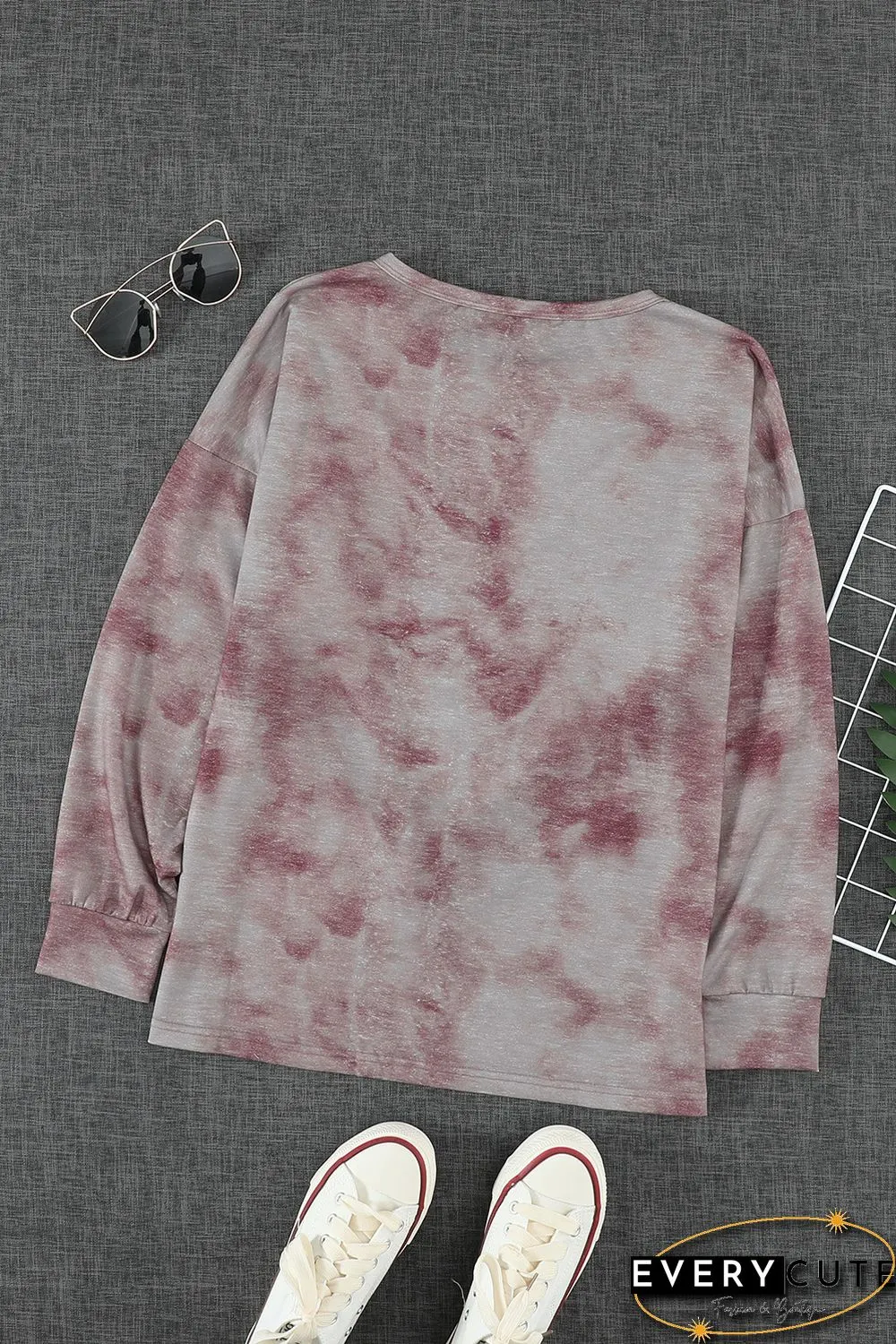 Leopard Sequin Splicing Khaki Tie Dye Long Sleeve Top