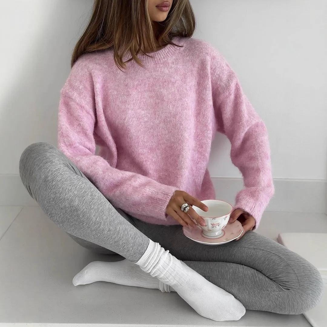 Athvotar Athvotar New Soft Horse Hair V-Neck Hollow Open Shirt Femininity Lazy Wind Buckle Lantern Sleeve Sweater Coat