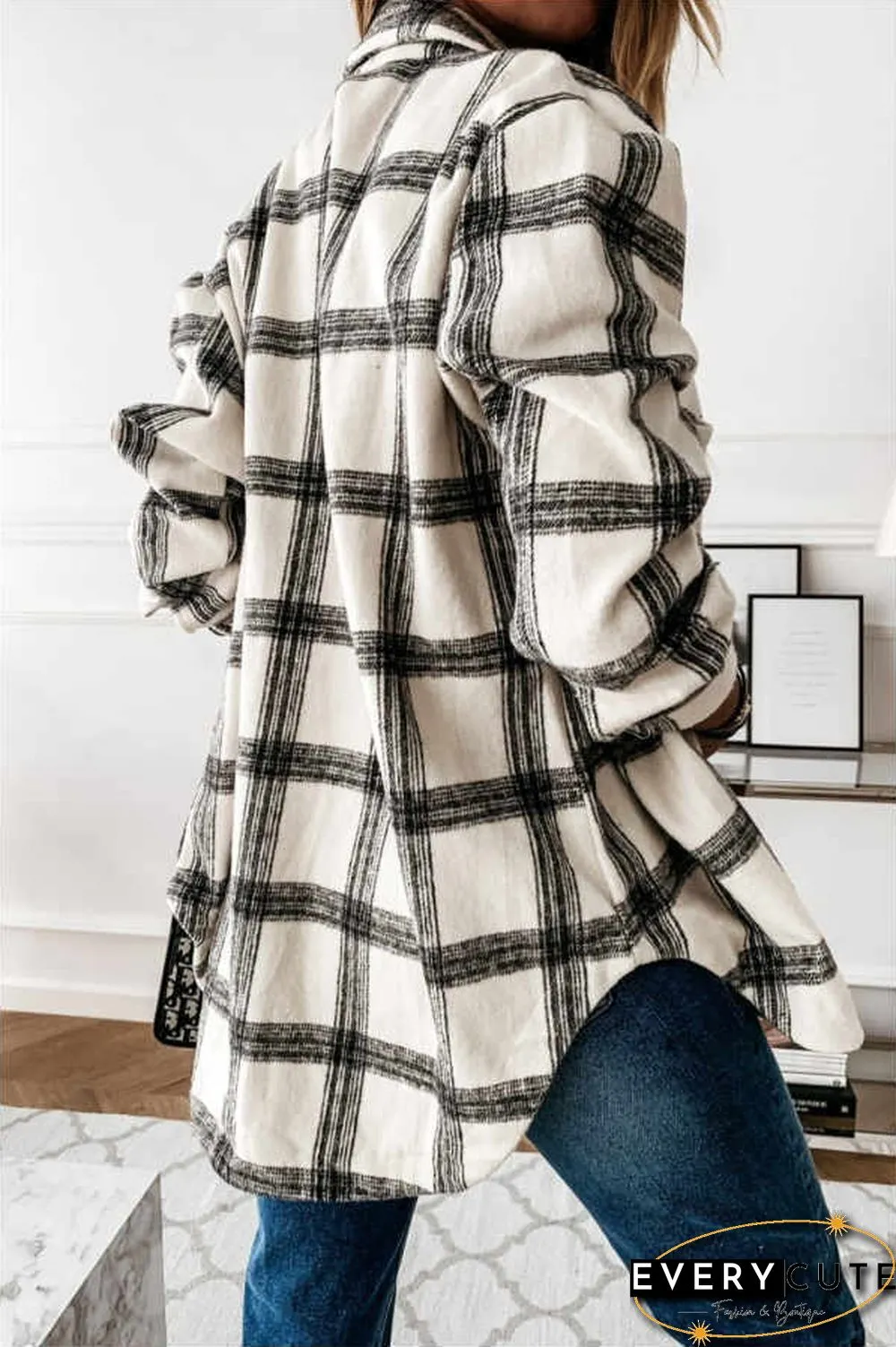 Fashion Casual Plaid Splicing Button Pocket Shirt