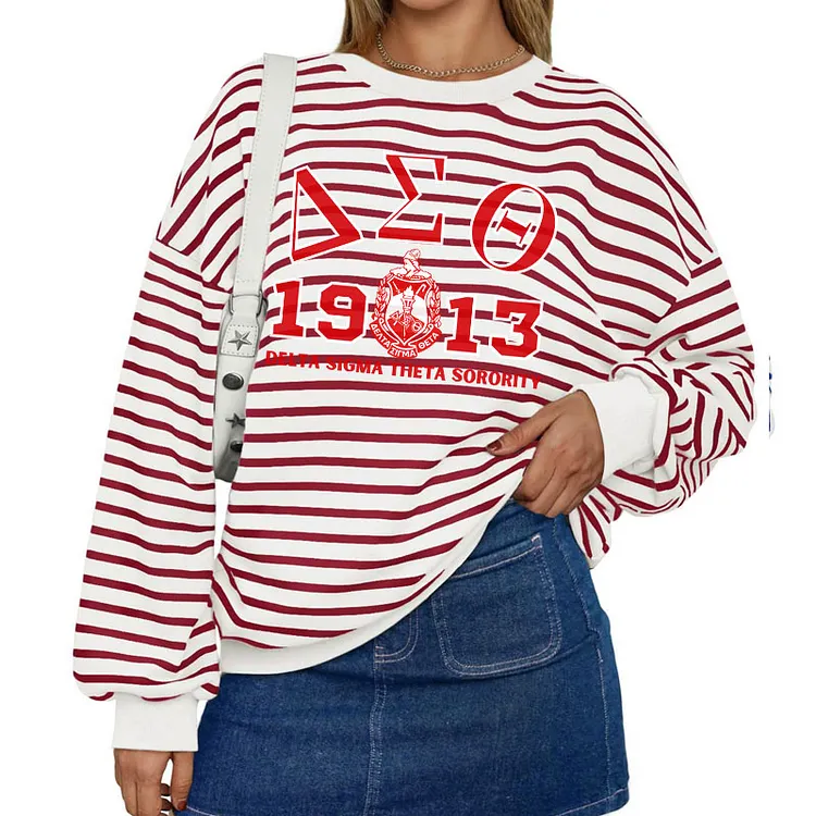 New Striped Crew Neck Loose Sweatshirt
