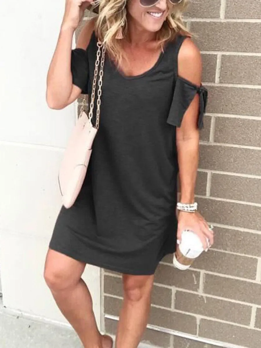 Fashion Off Shoulder Solid Color Casual Dresses