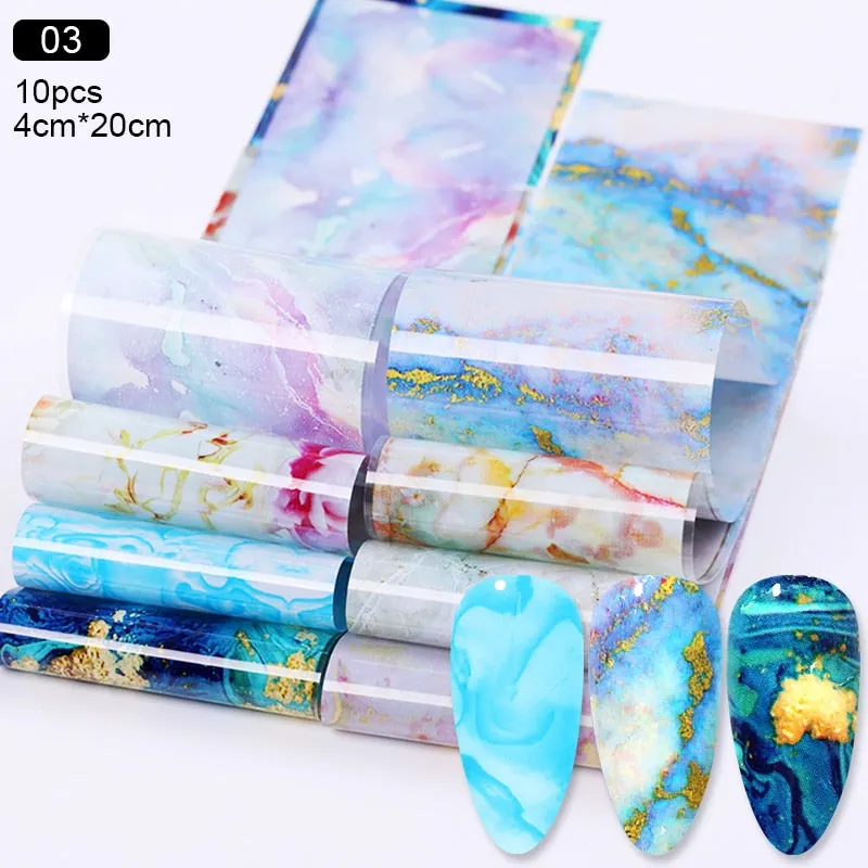 10Pcs/Bag Nail Art Transfer Foil Sticker Abstract Image Blue French Tip Wraps Adhesive Decals Nails Decoration Accessories-Nail Inspo