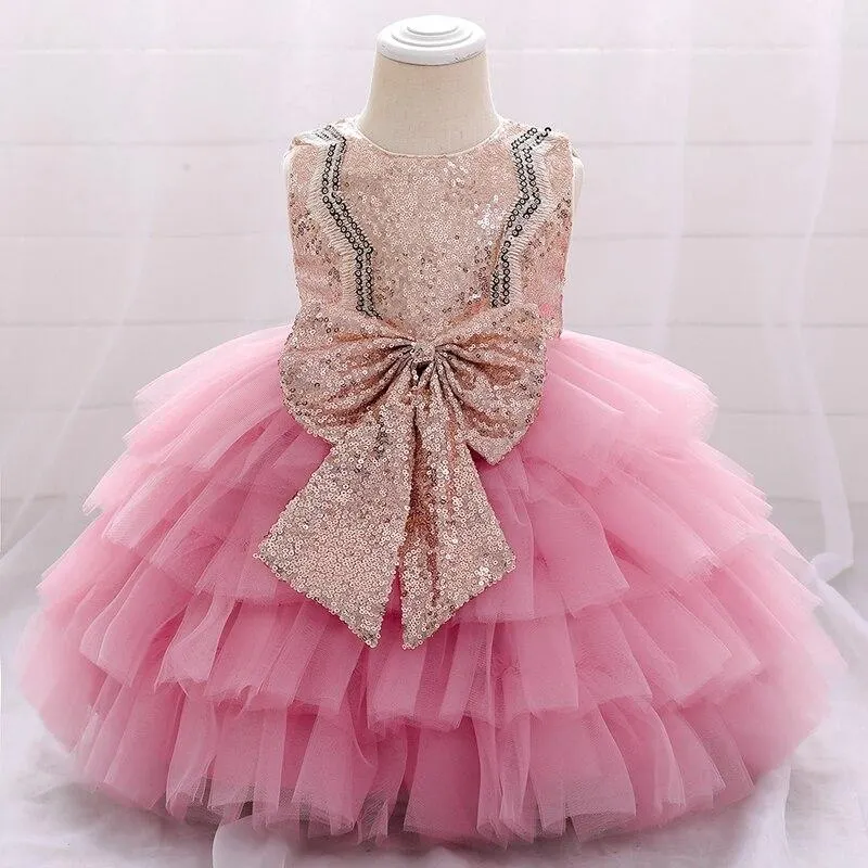 2021 Infant Vestido First Birthday Dress For Baby Girl Clothes Lace Princess Cake Dresses Baptism Tutu Dress Kids Sequin Bowknot