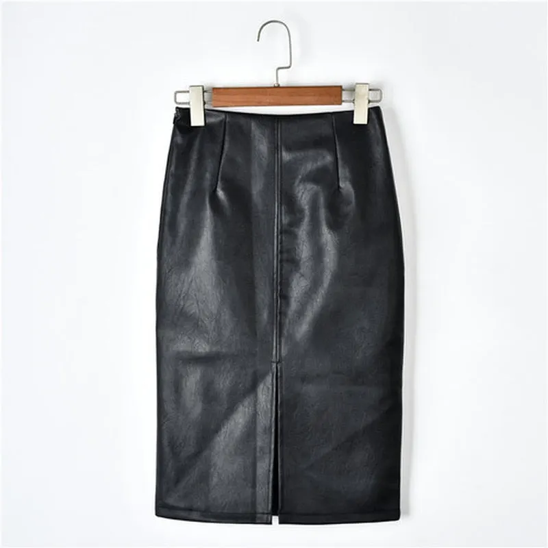 2021 Winter Korean PU Leather Skirts Women High Waist Straight Midi Skirts Sexy Skirt Women Plus Size Solid Split Skirts 10091